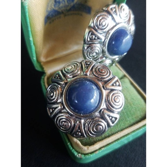 Silver and Blue Plastic Clip-on Earrings - Picture 6 of 10